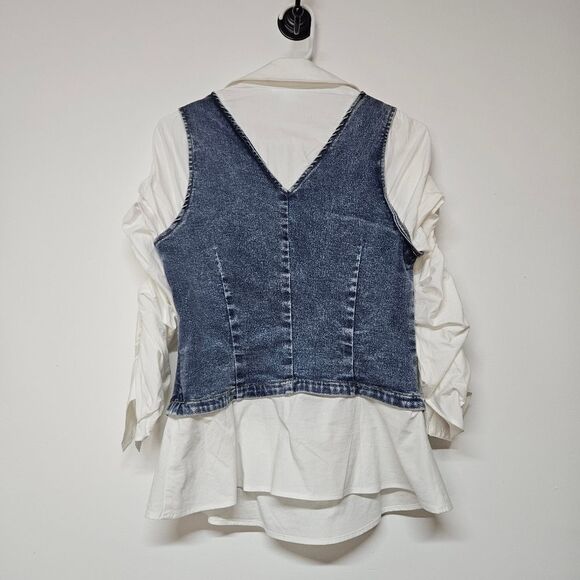 VENUS Blue Denim Vest with White Sleeves Size 8 - Picture 4 of 5